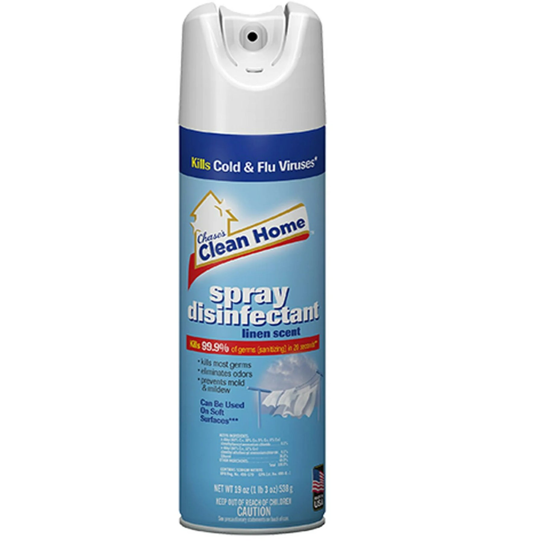 Chase's Clean Home 419-0427 Clean Home Disinfectant Spray 19 oz. Linen Scent 12/CS