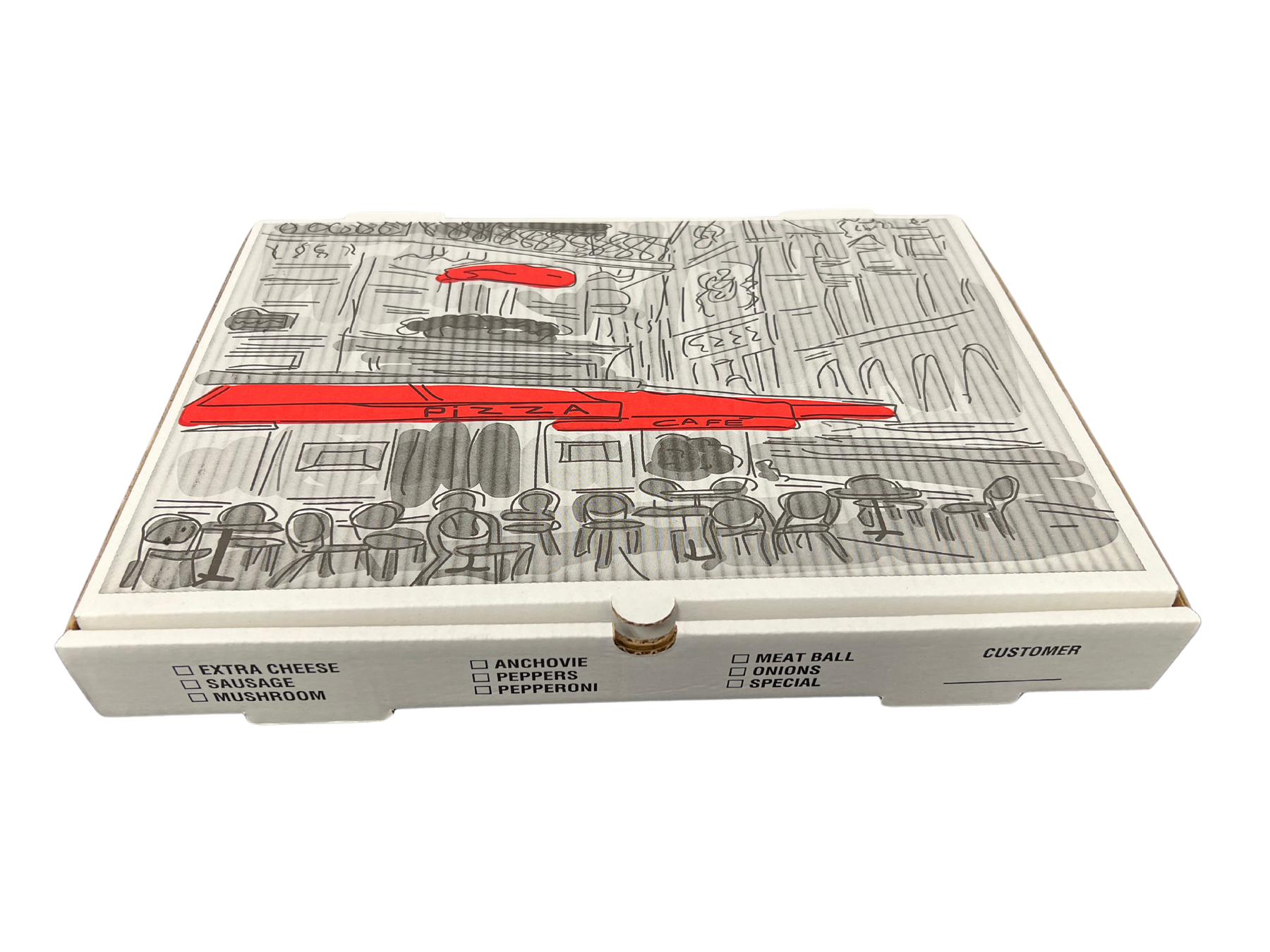 Nemco 300078 17x25x2 White Print Pizza Cafe Box White / Kraft B Flute 25/CS