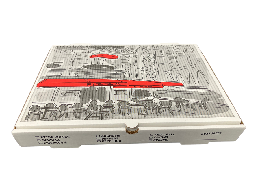 Nemco 300078 17x25x2 White Print Pizza Cafe Box White / Kraft B Flute 25/CS