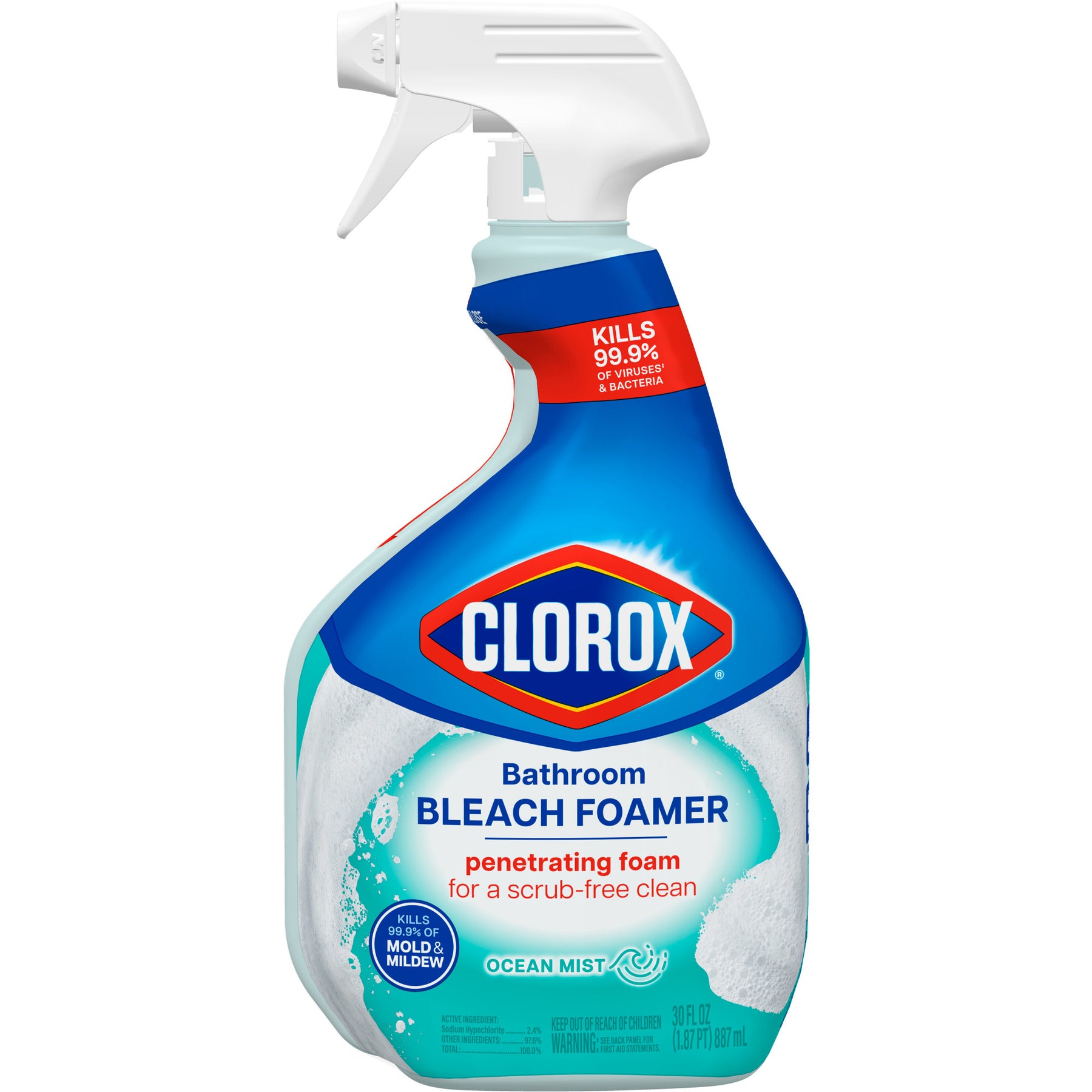 Clorox Bleach Foamer for the Bathroom 30614 Clorox Bathroom Foamer with Bleach Spray Bottle, 30 fl. oz. Ocean Mist 9/CS