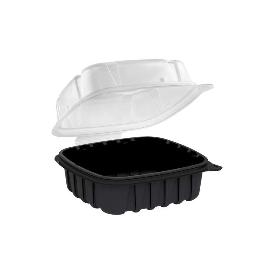 Anchor Packaging 4666611 / CB6611 6x6 Clamshell Hinged Container 1-Comp Black Base / Clear Lid 420/CS
