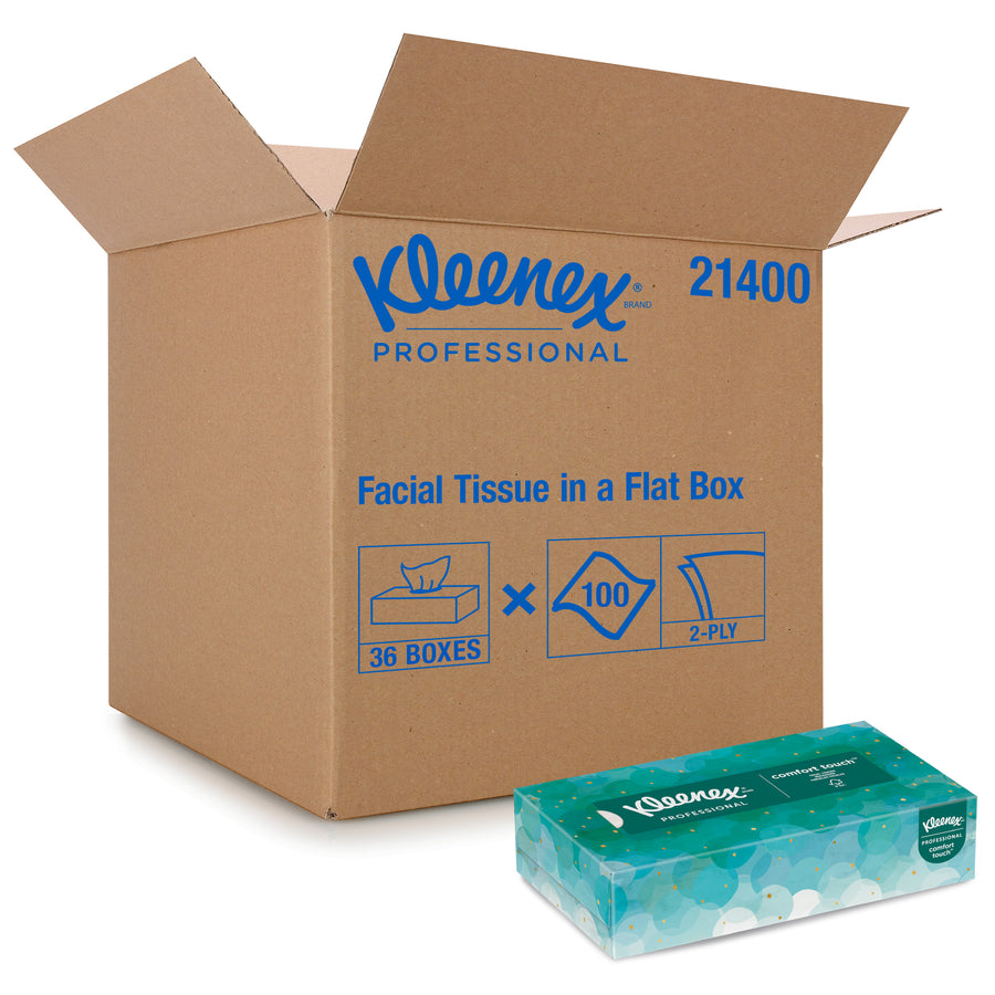 Kleenex 21400 Kleenex Facial Tissue White 8.3" x 7.8" Flat Box 100 Sheets, 36/CS