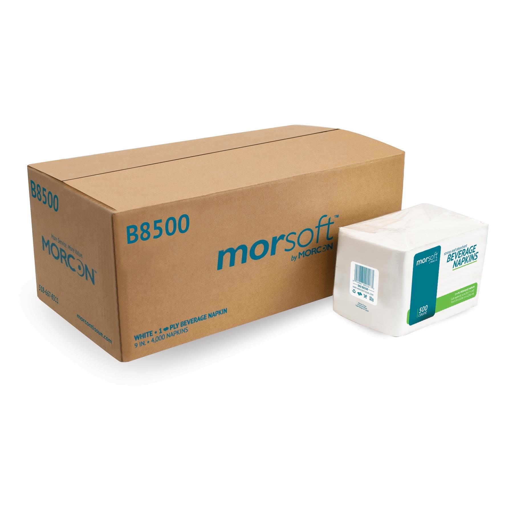 Morsoft B8500 9" X 9" Beverage Napkin White 1-Ply 4000/CS
