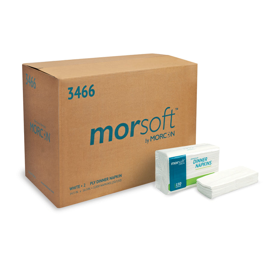 Morsoft 3466 14.5" X 16.5" Dinner Napkin White 2-Ply 1/8 Fold 3000/CS