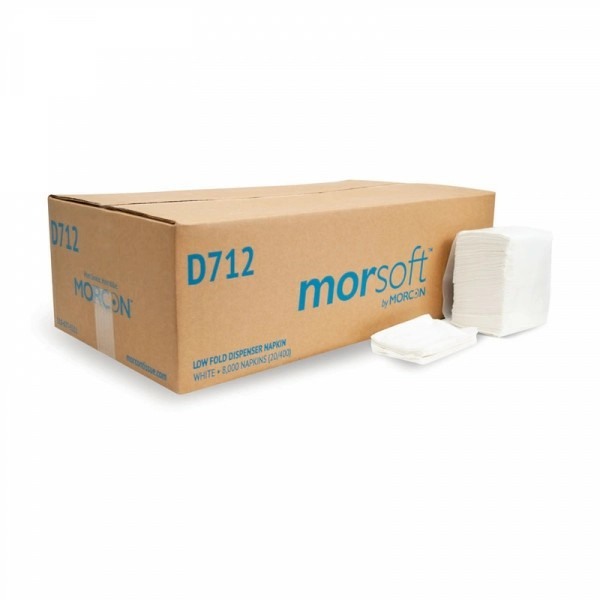 Morsoft D712 6" X 12" Low Fold Napkin White 1-Ply 8000/CS