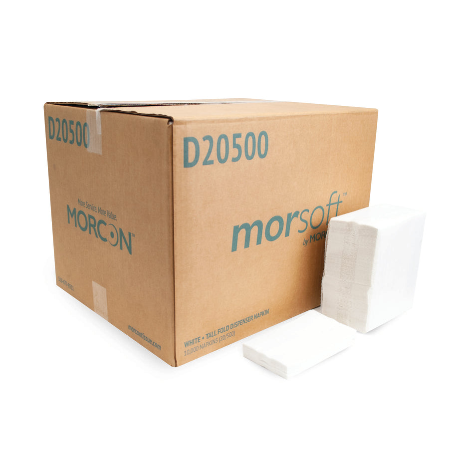 Morsoft D20500 6" X 13.5" Tall Fold Napkin White 1-Ply 10000/CS