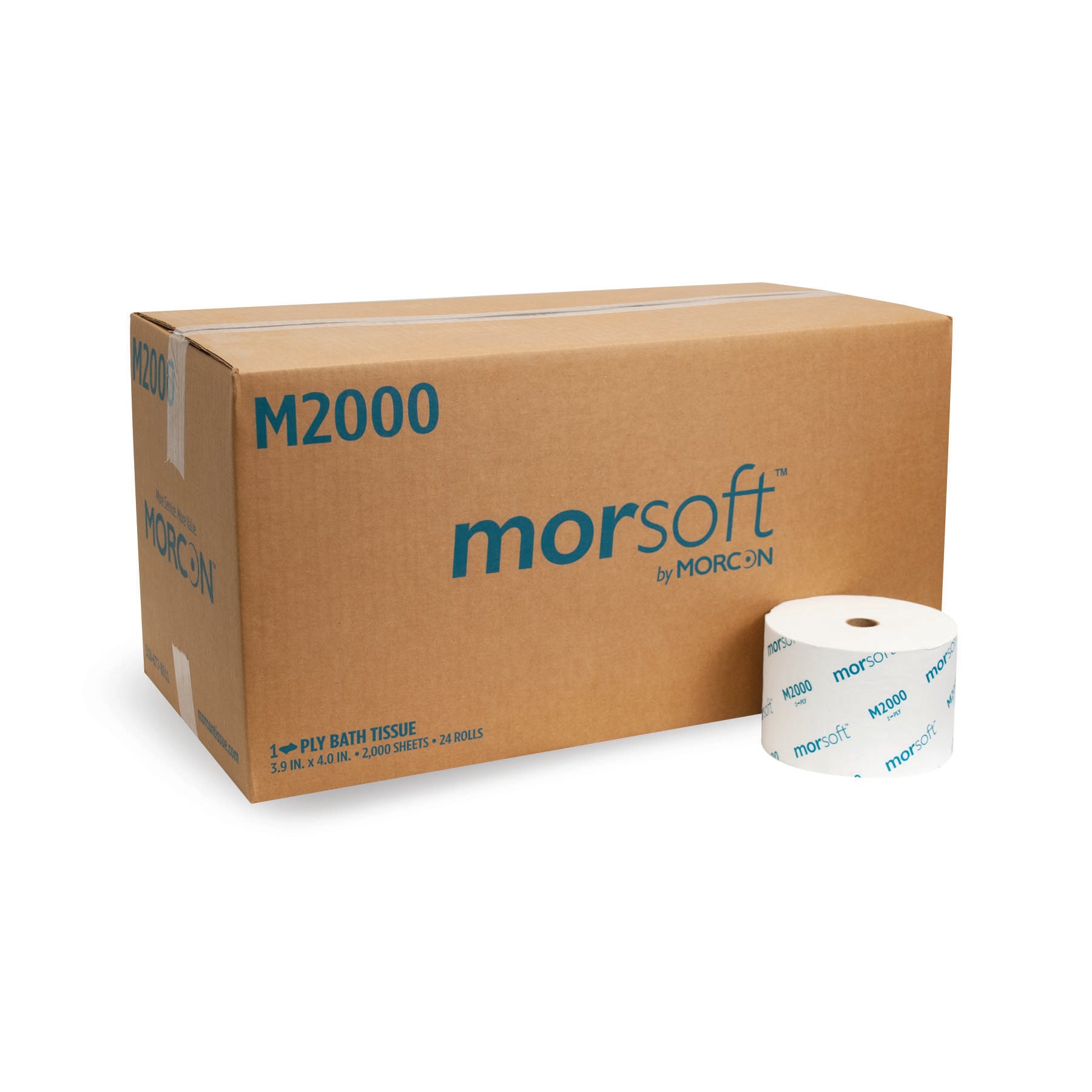 Morsoft M2000 0.875" Core White Bath Tissue 3.9" X 4" 1-Ply 2000 Sheets 24/CS