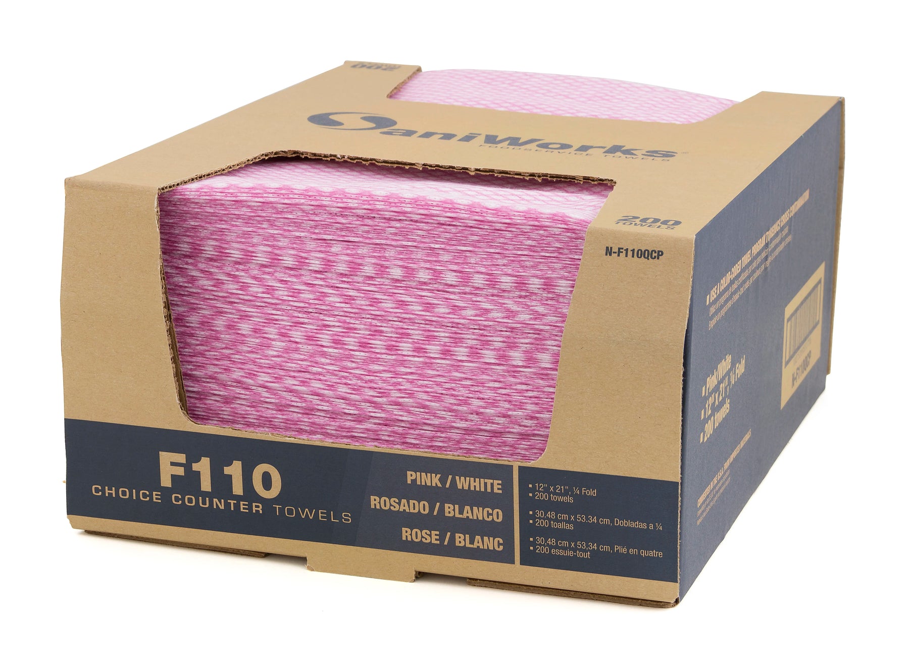 Hospeco N-F110QCP SaniWorks Choice Counter Towels Pink/White 12" X 21" 200/CS