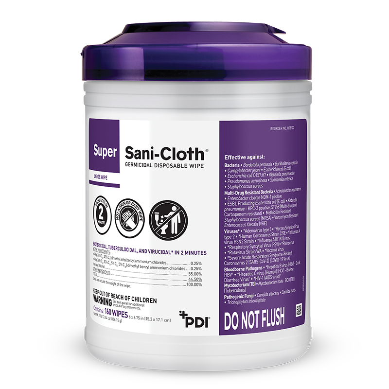 PDI Q55172 Super Sani-Cloth Disposable Wipe 6"X6.75" Germicidal LG Canister 160 Wipes, 12/CS