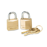 Master Lock 120T Three-Pin Brass Tumbler Locks, 0.75" Wide, 2 Locks and 2 Keys, 2/Pack 2