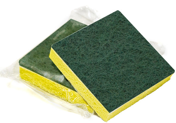 ACS PY-200-Halves Hotel Size Med Scrub Sponge 3 1/2" x 3 1/2" Green / Yellow 40/CS