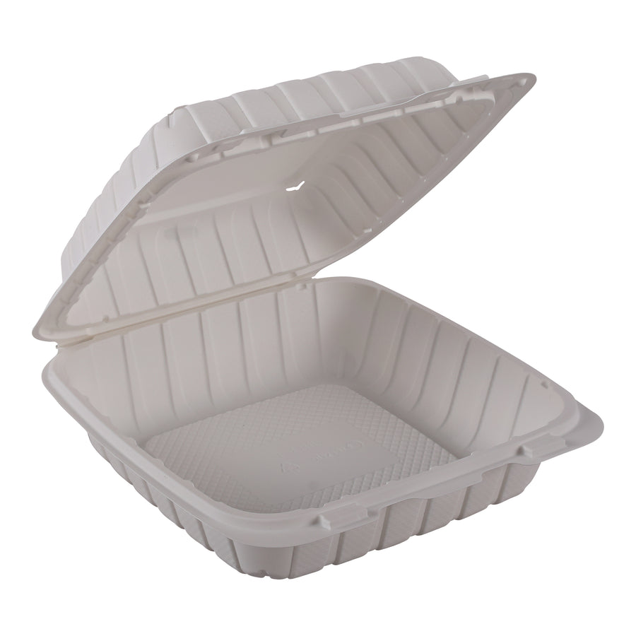 Empress Earth EPPHL-81 Hinged Container Mineral Filled PP 8" x 8" x 3" Natural 1-Compartment 150/CS