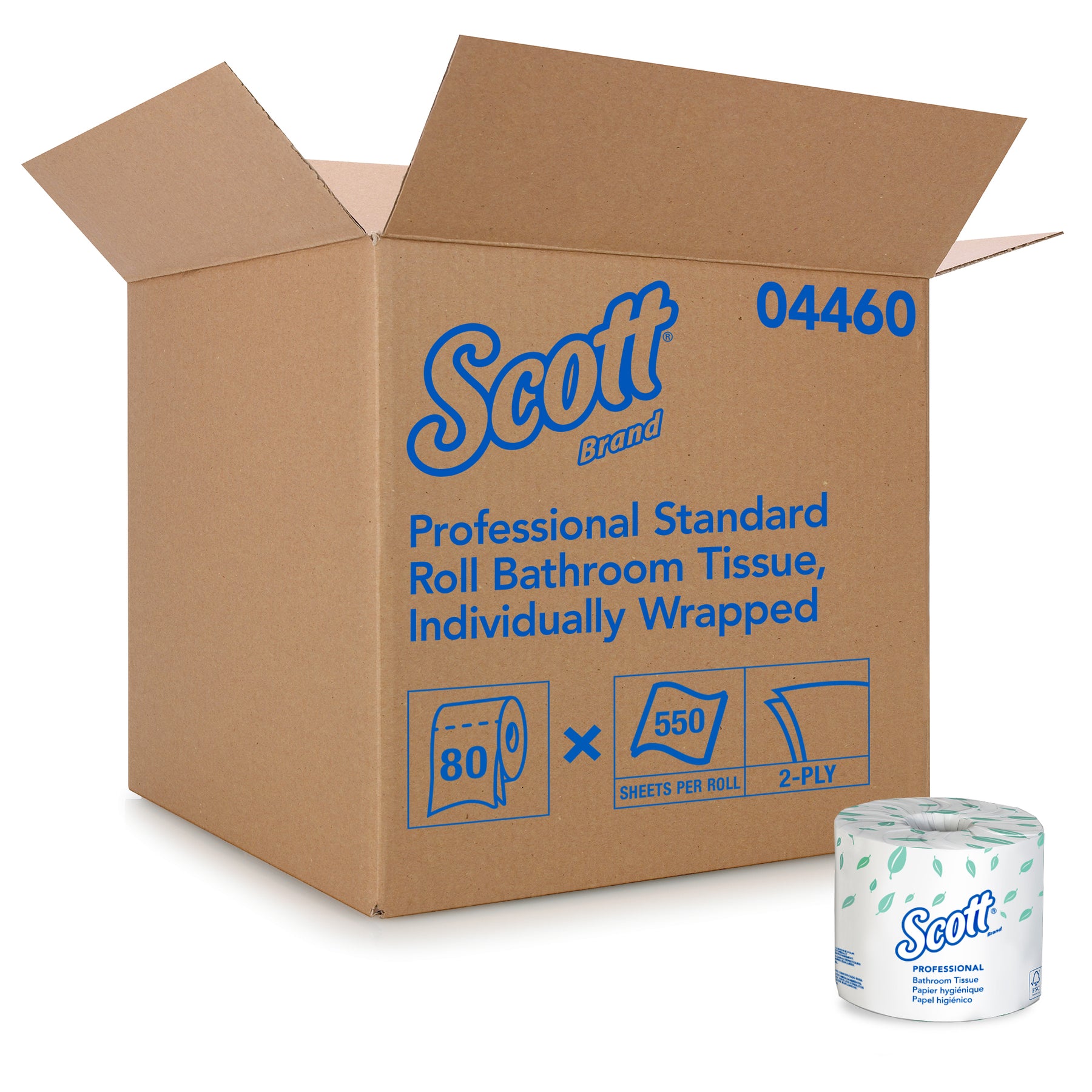 Scott 04460 Scott Standard Roll Bath Tissue White 2 Ply 4.1" x 4.0" 550 Sheets 80/CS