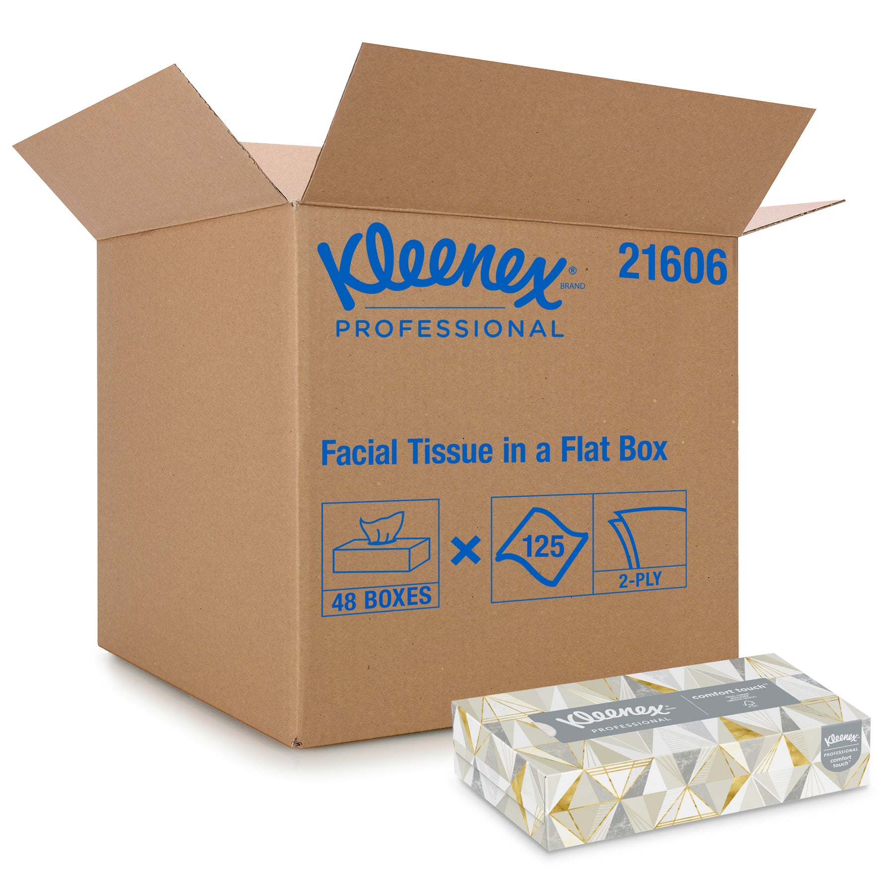 Kleenex 21606 Kleenex Facial Tissue White 8.3" x 7.8" Flat Box, 125 Sheets 48/CS