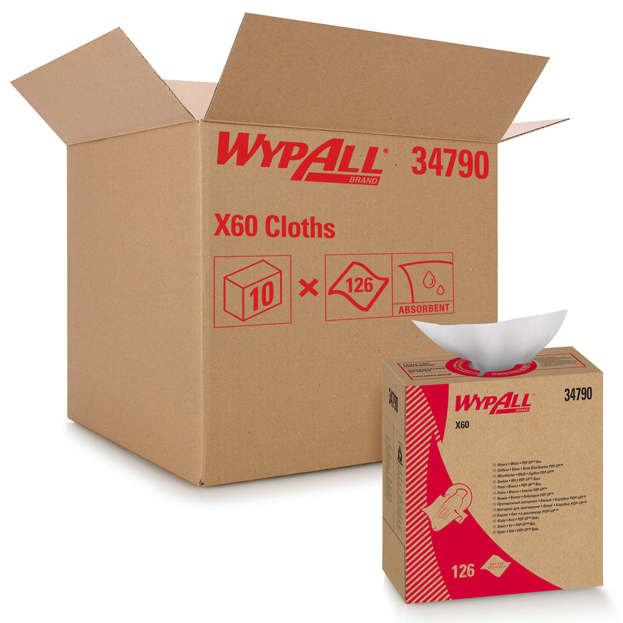 Wypall 34790 WypAll X60 Cloths White 8.34" x 16.8" Pop-Up Box 1180/CS