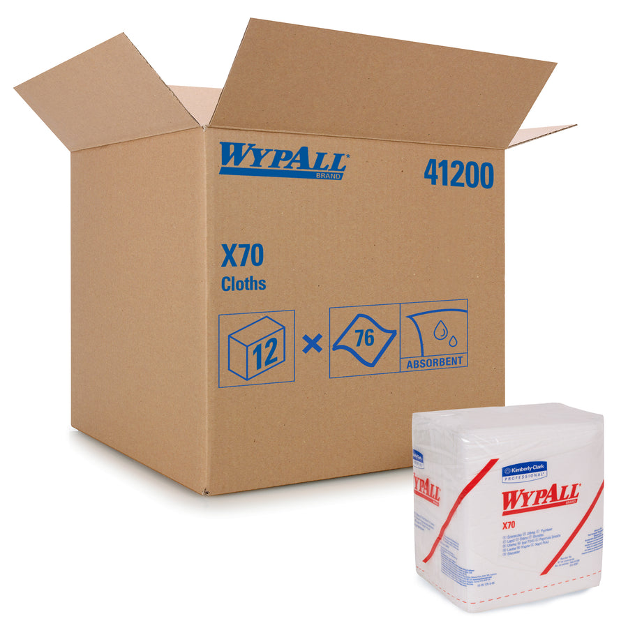 Wypall 41200 WypAll X70 Wipers White 12.5" x 12" BRAG Box 76 Wipes, 12/CS