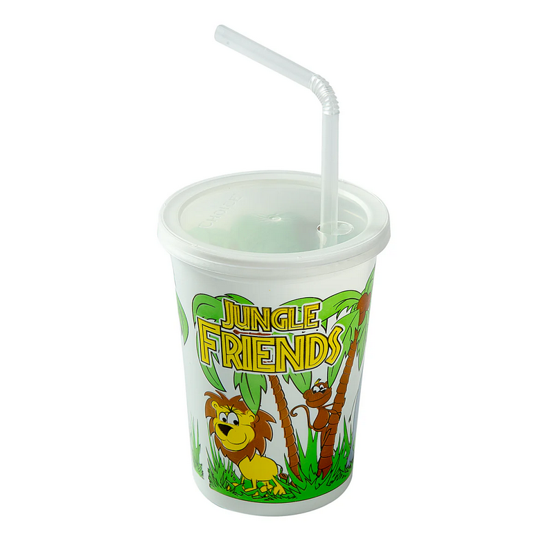 Amercareroyal KCT250JF 12 oz Kids Cup Combo Cup Lid Straw Jungle Friends Theme 250/CS