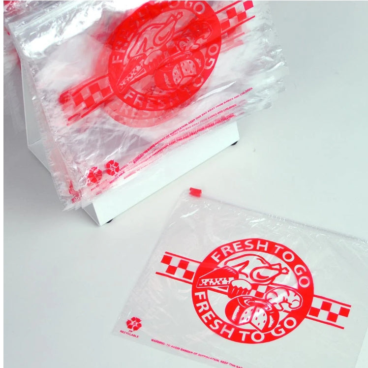 Elkay Plastics FSL108RP 10" x 8" Slide Seal Deli Bag Stock Print "Fresh to Go" 1000/CS