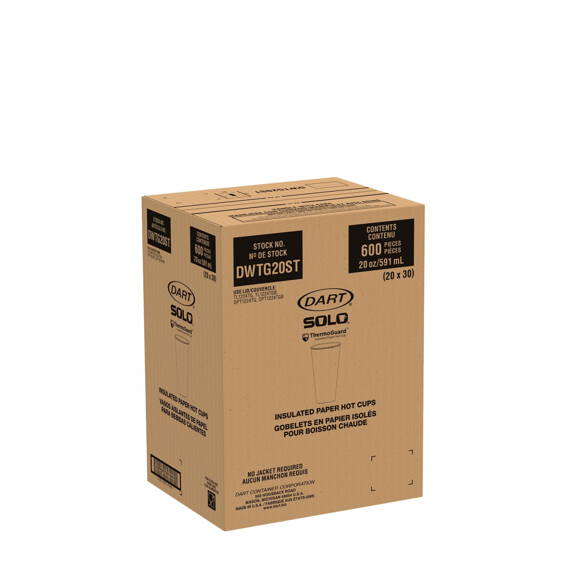 Solo Cup DWTG20W ThermoGuard Insulated Paper Hot Cup 20 oz White 600/CS