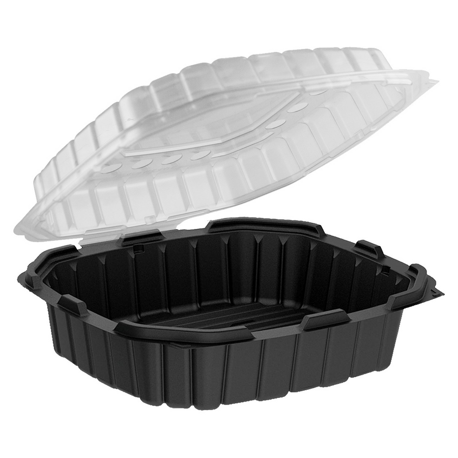 Anchor Packaging 4669109 / CF91011 Clear/Black Hinged Cont. 10.5"x9.5" Crisp Food Technologies 120/CS