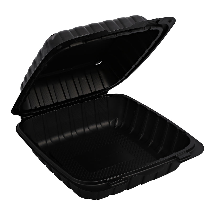 Empress Earth EPPHLB-81 Hinged Container Mineral Filled PP 8" x 8" x 3" Black 1-Compartment 150/CS