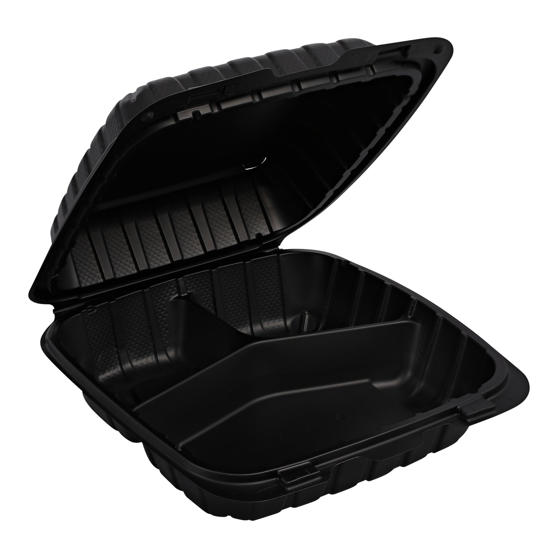 Empress Earth EPPHLB-83 Hinged Container Mineral Filled PP 8" x 8" x 3" Black 3-Compartment 150/CS