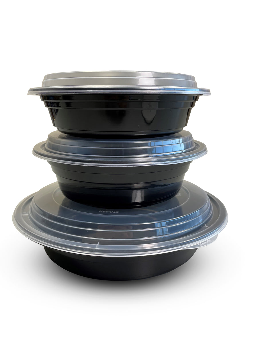 Empress EMBL32R 32 oz 7" Round Container Combo Black Base w/ Clear Lid 300/CS