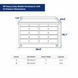 6ft Heavy Duty Mobile Workbench with 10 Drawers