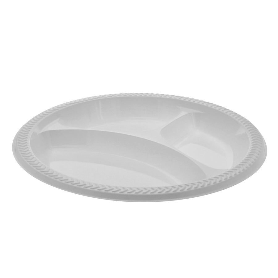 Pactiv MIC10Y Meadoware 3-Compartment Plate 10.25", Plastic, White 500/CS