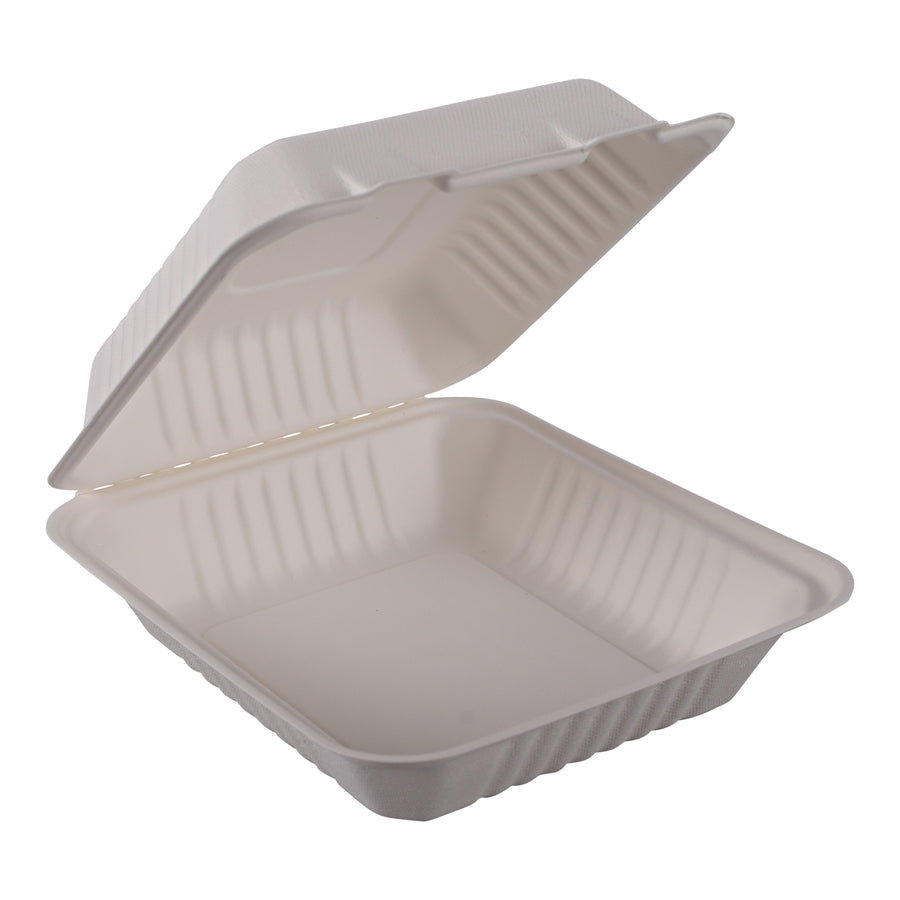 Empress Earth EDHL-81-PF Hinged Container Molded Fiber 8"x8"x3.19" Natural White 1-Comp 200/CS