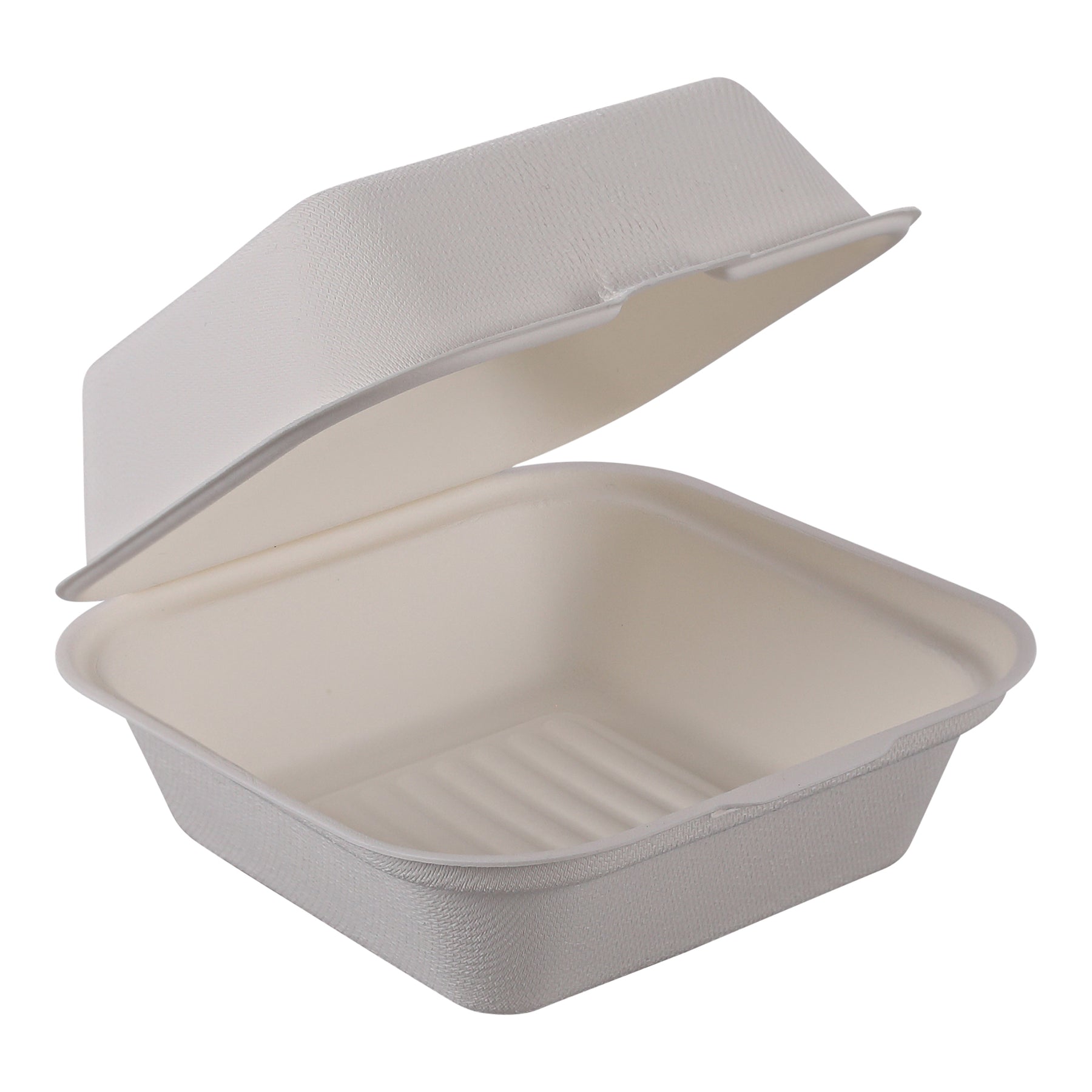 Empress Earth EHL-66-PF Hinged Container Molded Fiber 6"x 6" x 3" Natural White PFAS Free 500/CS
