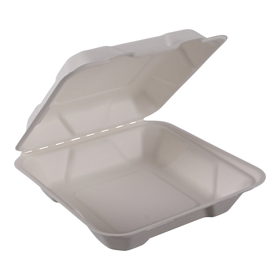 Empress Earth EHL-81-PF Hinged Container Molded Fiber 8"x8"x2.5" Natural White PFAS Free 200/CS