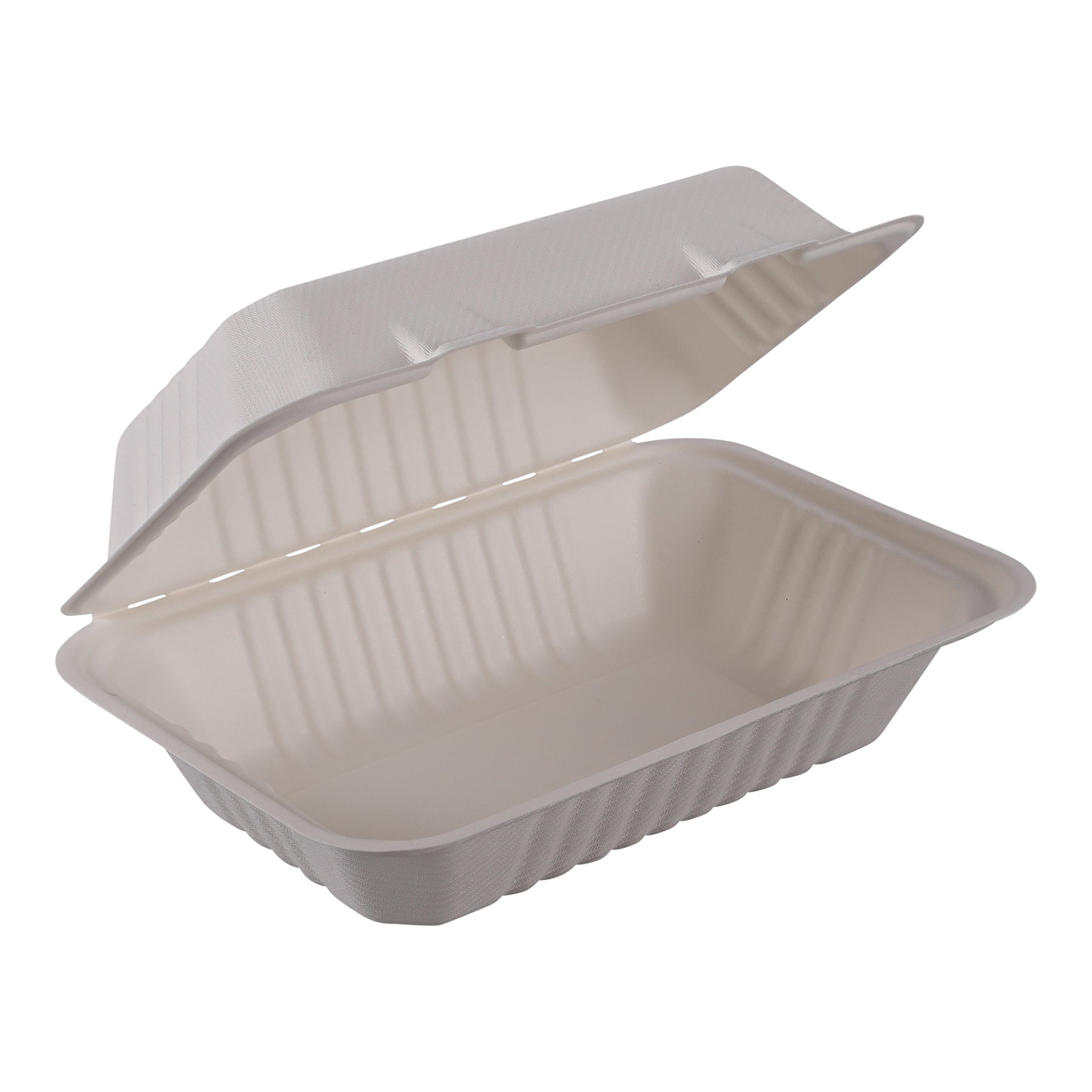 Empress Earth EHL-96-PF Hinged Container Molded Fiber 9"x6"Hoagie Natural White PFAS Free 250/CS