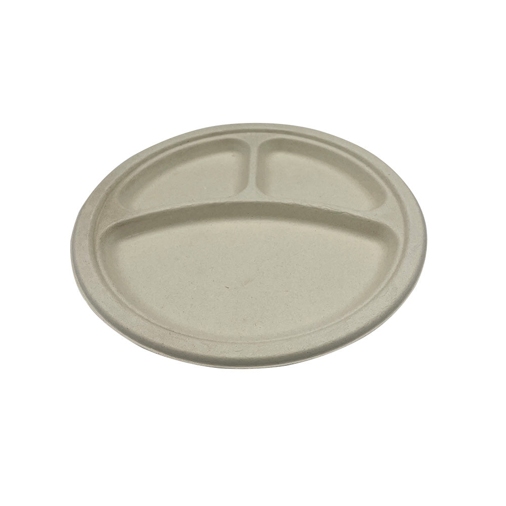 Empress Earth EPL-11-PF Heavy Weight Plate 10" Natural White Bagasse 3-Comp 500/CS