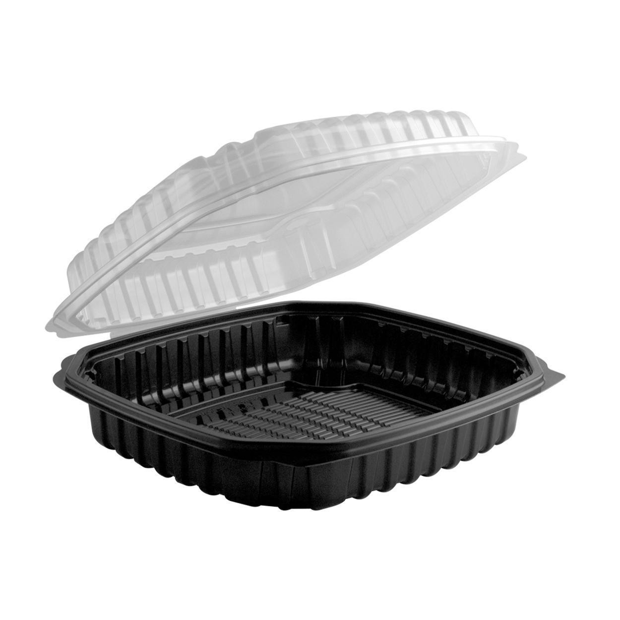 Anchor Packaging 4661011 9.5" x 10.5" Hinged Container CB91011B Clear / Black 120/CS