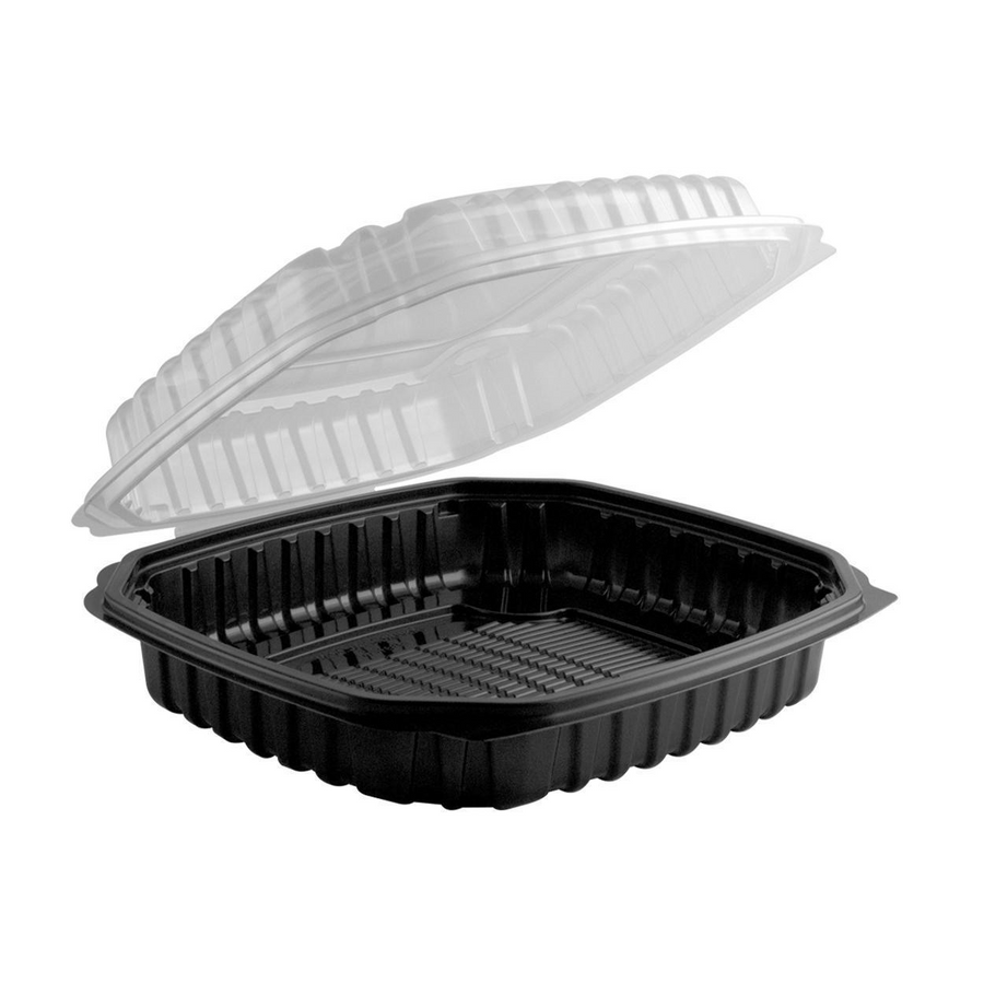 Anchor Packaging 4661011 9.5" x 10.5" Hinged Container CB91011B Clear / Black 120/CS