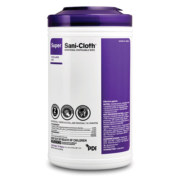 PDI P86984 Super Sani-Cloth Germicidal Disposable Wipe (55% alcohol) 75 Wipes, 6/CS