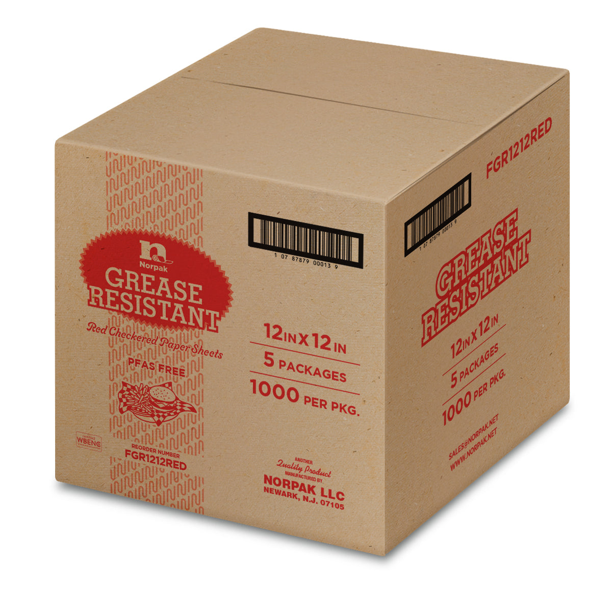 Norpak FGR1212RED Checkered Grease Resistant Sheet 12 x 12" Red 5000/CS