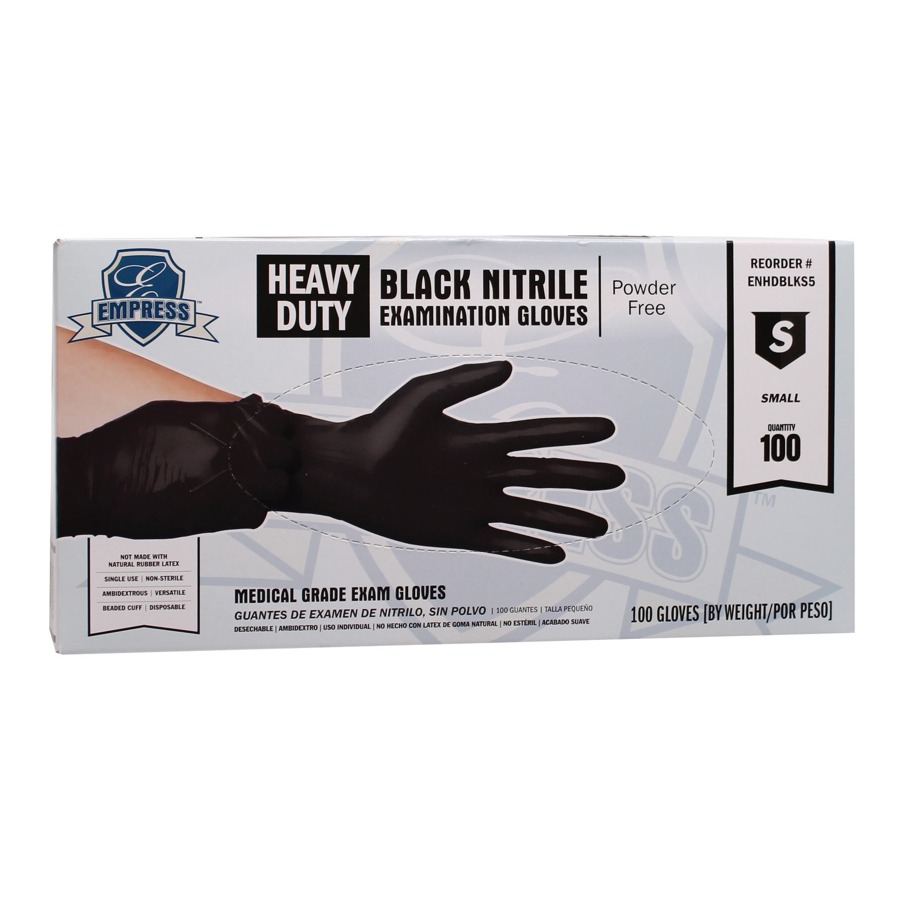 Empress ENHDBLKS5 Heavy Duty Nitrile Glove Small, Black, 5 mil Exam Grade 1000/CS