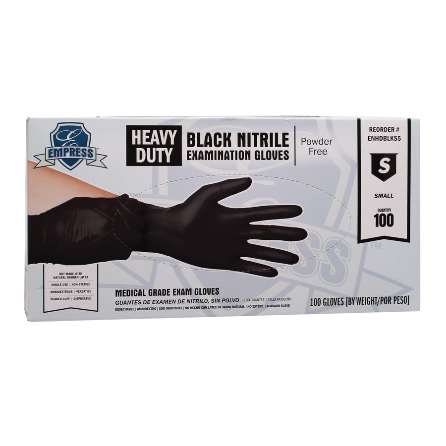 Empress ENHDBLKS5 Heavy Duty Nitrile Glove Small, Black, 5 mil Exam Grade 1000/CS