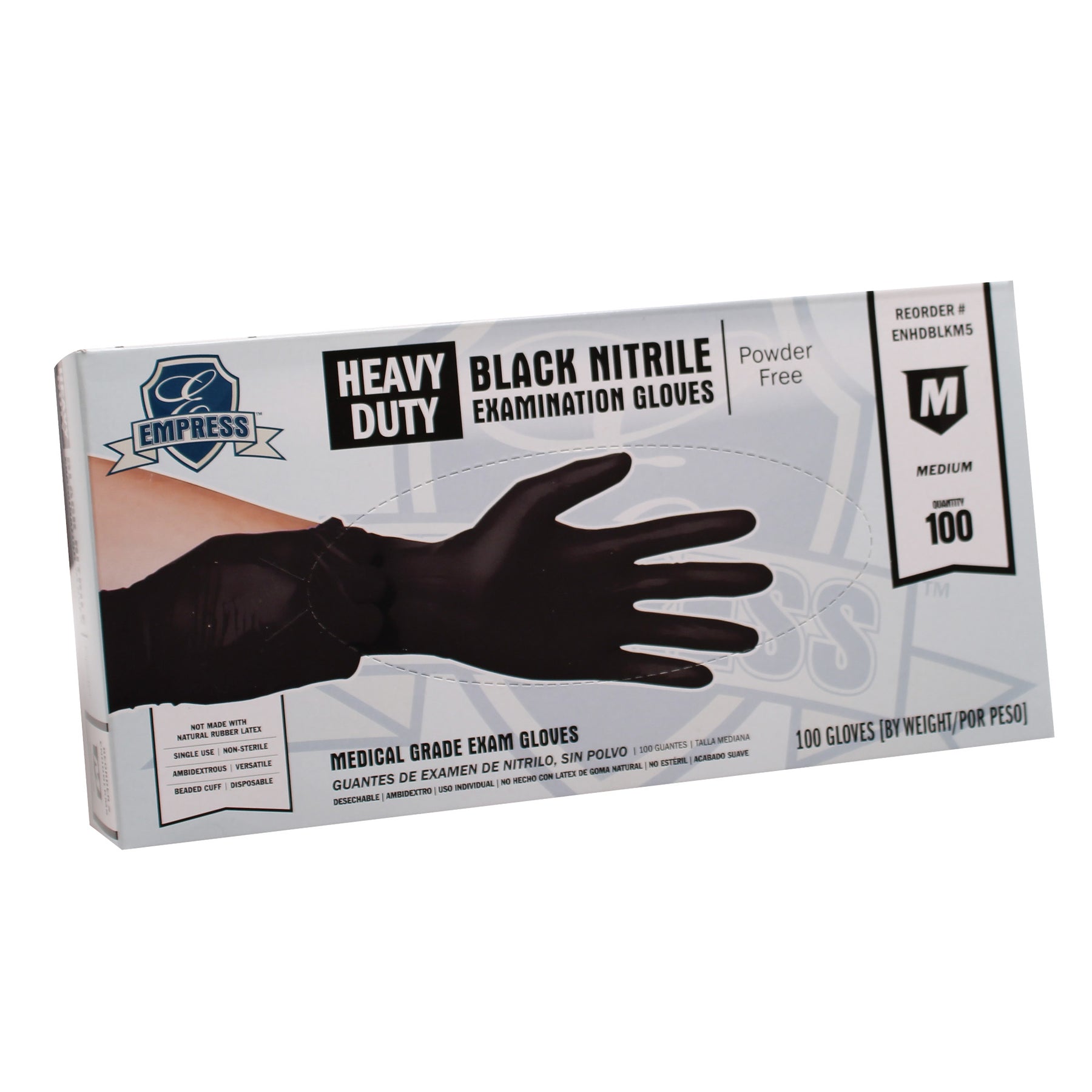 Empress ENHDBLKM5 Heavy Duty Nitrile Glove Medium, Black, 5 mil Exam Grade 1000/CS