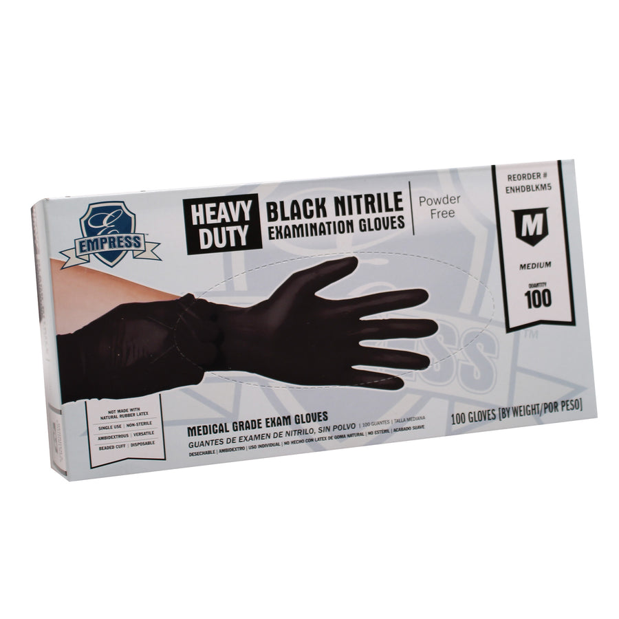 Empress ENHDBLKM5 Heavy Duty Nitrile Glove Medium, Black, 5 mil Exam Grade 1000/CS