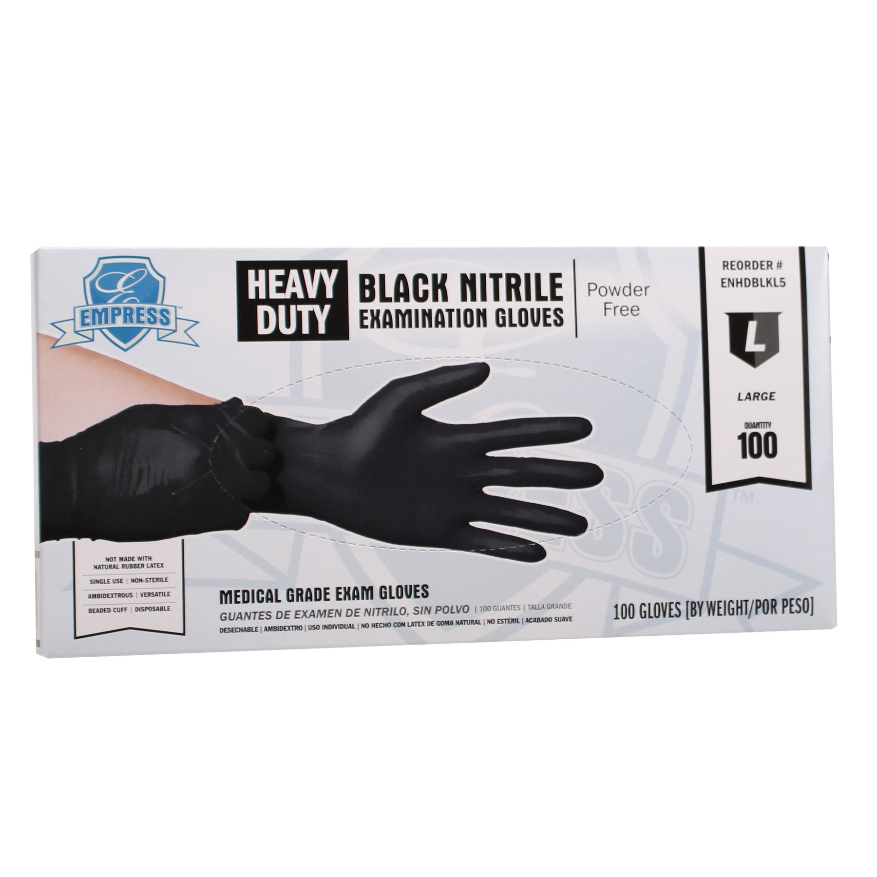 Empress ENHDBLKL5 Heavy Duty Nitrile Glove Large, Black, 5 mil Exam Grade 1000/CS