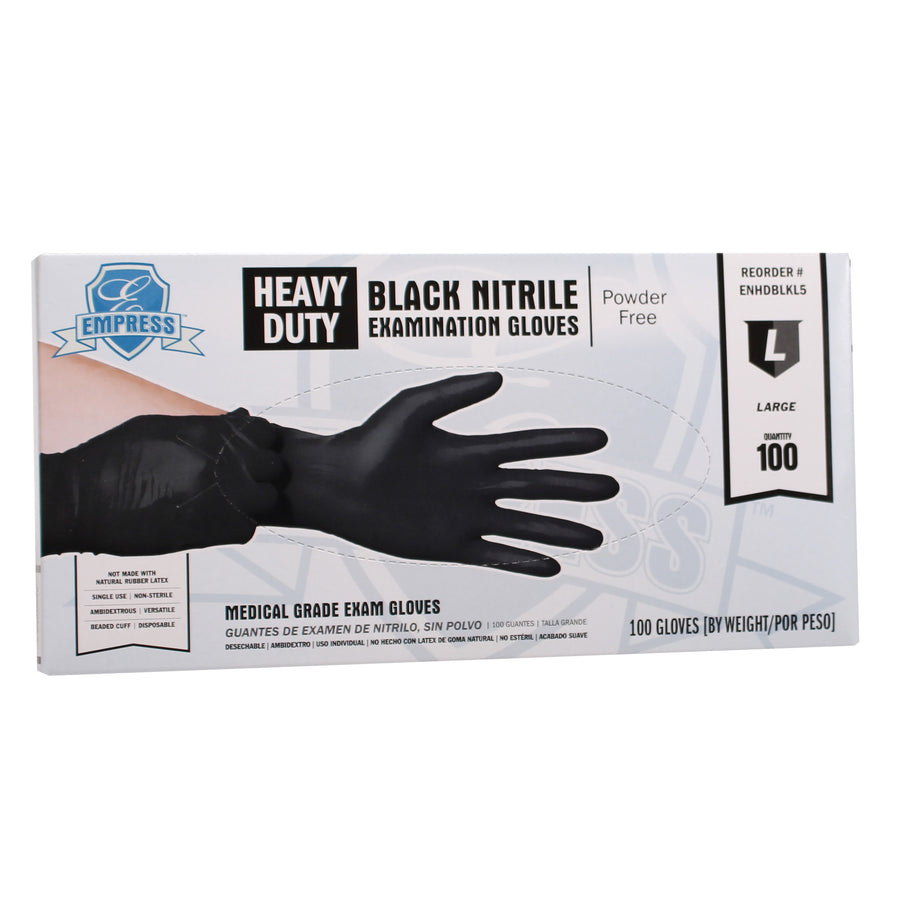 Empress ENHDBLKL5 Heavy Duty Nitrile Glove Large, Black, 5 mil Exam Grade 1000/CS