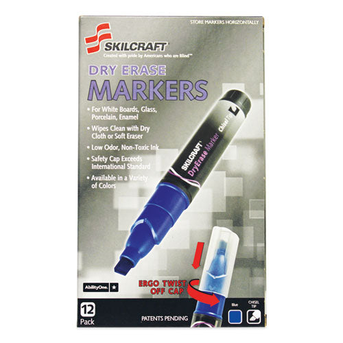 Abilityone 7520015105658 7520015105658 Skilcraft Dry Erase Marker, Broad Chisel Tip, Blue, Dozen