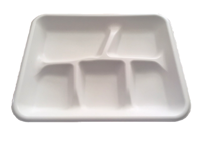Empress Earth E5221R 5 Compartment PP School Tray Mineral Filled Poly White 500/CS