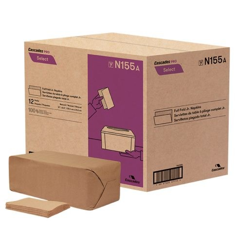 Cascades PRO N155 Select Full II Fold Napkin Natural 12" X 8.5" 1-Ply, 800 Sheets, 12/CS