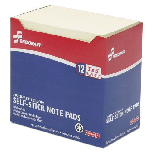Abilityone 7530011167865 7530011167865 SKILCRAFT Self-Stick Note Pad, 3" x 5", Yellow, 100 Sheets/Pad, 12 Pads/Pack