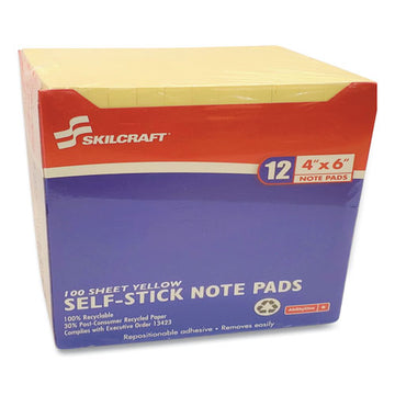 Abilityone 7530012858355 7530012858355 SKILCRAFT Self-Stick Note Pad, 4" x 6", Yellow, 100 Sheets/Pad, 12 Pads/Pack