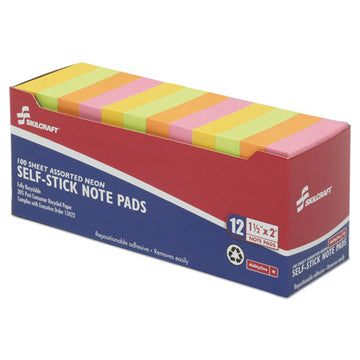 Abilityone 7530013857560 7530013857560 SKILCRAFT Self-Stick Note Pads, 1.5" x 2", Assorted Neon Colors, 100 Sheets/Pad, 12 Pads/Pack